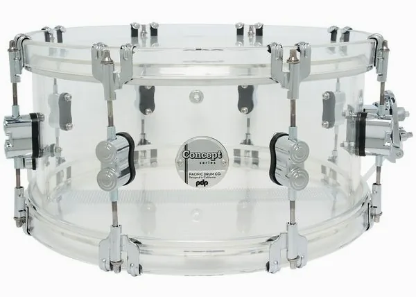 DW PDP 14"x6.5" SN Clear Acrylic vooraanzicht
